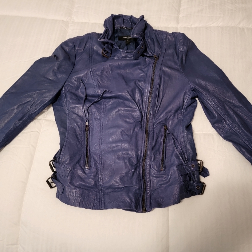 Blue leather jacket